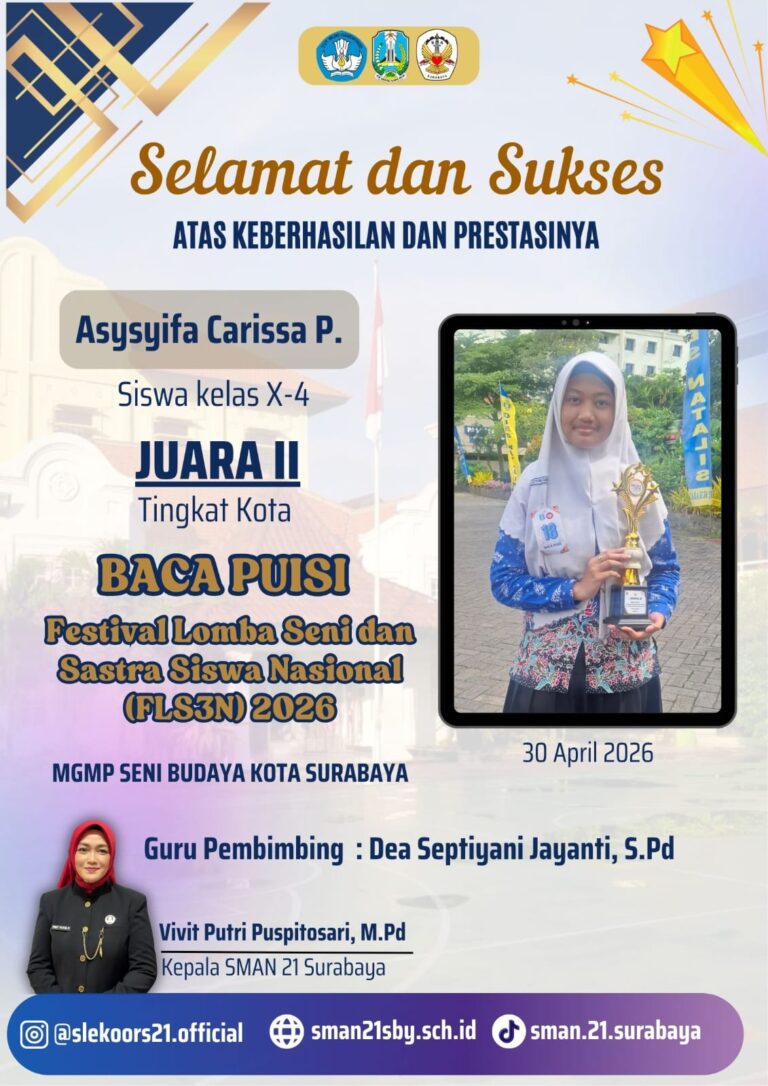 Juara II Baca Puisi – Lomba Seni dan Sastra Siswa Nasional (FLS3N) 2026 Tingkat Kota