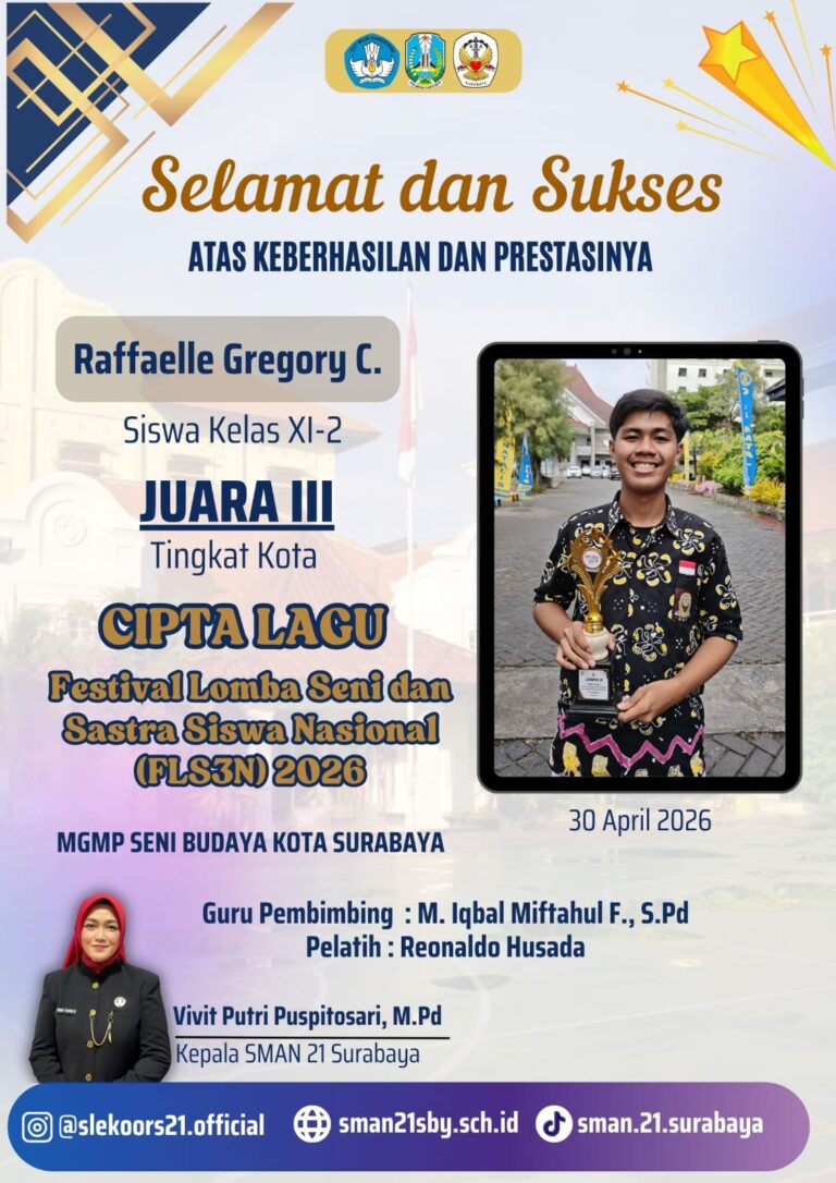 Juara III Cipta Lagu – Lomba Seni dan Sastra Siswa Nasional (FLS3N) 2026 Tingkat Kota
