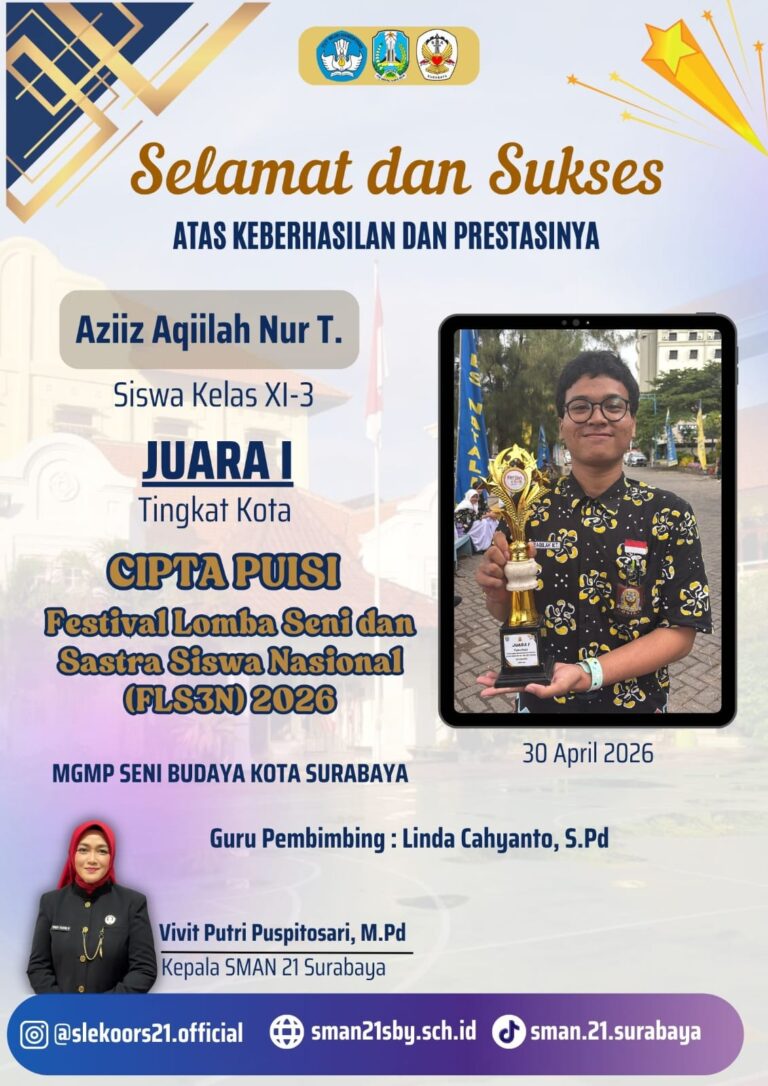 Juara I Cipta Puisi – Lomba Seni dan Sastra Siswa Nasional (FLS3N) 2026 Tingkat Kota