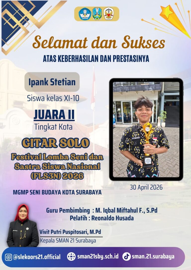 Juara II Instrumen Solo Gitar – Lomba Seni dan Sastra Siswa Nasional (FLS3N) 2026 Tingkat Kota